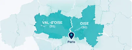 Carte stylisée des zones Val-d'Oise et Oise